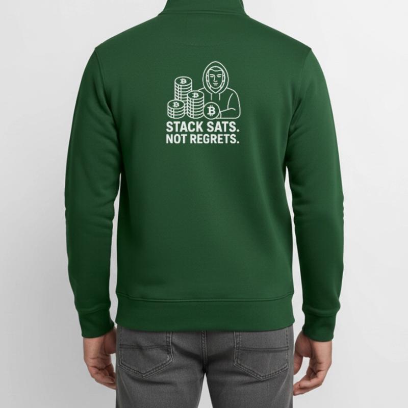 Conception de sweat à capuche Bitcoin – Stack Sats. Pas de regrets. Sweat zippé unisexe en coton bio Stanley/Stella