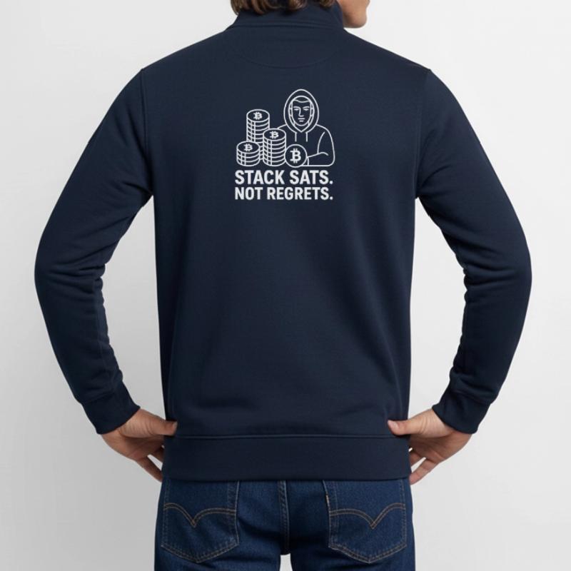 Conception de sweat à capuche Bitcoin – Stack Sats. Pas de regrets. Sweat zippé unisexe en coton bio Stanley/Stella