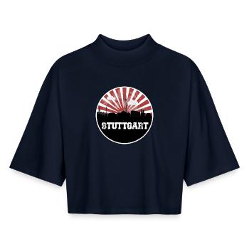 Match à domicile de Stuttgart Skyline - T-shirt femme coupe boxy recyclé manches mi-longues Stanley/Stella - marine - Devant - AI Model Female 172 light (172cm)