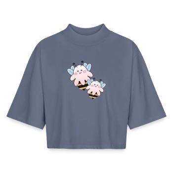 COSTUMES D’HALLOWEEN, FANTÔMES, COUPLES - T-shirt femme coupe boxy recyclé manches mi-longues Stanley/Stella - bleu gris - Devant - AI Model Female 172 light (172cm)