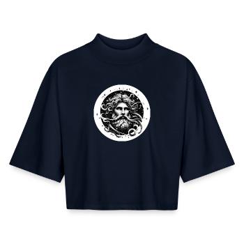 Barbe-étoile cosmique - Verseau - T-shirt femme coupe boxy recyclé manches mi-longues Stanley/Stella - marine - Devant - AI Model Female 172 light (172cm)