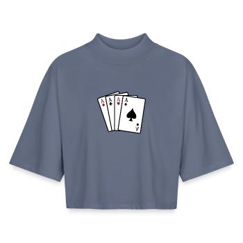 As à jouer aux cartes - T-shirt femme coupe boxy recyclé manches mi-longues Stanley/Stella - bleu gris - Devant - AI Model Female 172 light (172cm)