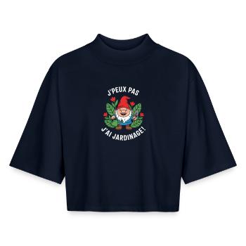 Jardinage espiègle du gnome - T-shirt femme coupe boxy recyclé manches mi-longues Stanley/Stella - marine - Devant - AI Model Female 172 light (172cm)