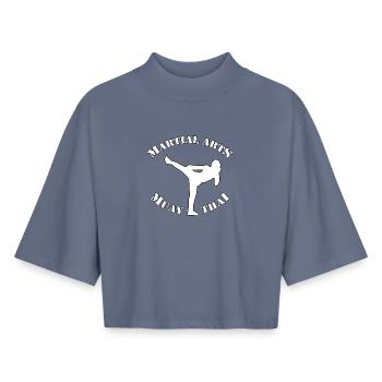 MUAY THAI - Boxy Frauen Recyceltes 1/2 Sleeved T-Shirt by Stanley/Stella - Blaugrau - Vorne - AI Model Female 172 light (172cm)