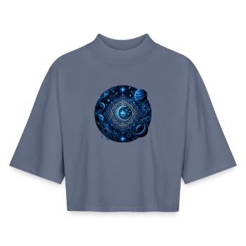 Space Planets Galaxies Stars Moons - Boxy Women's Recycled 1/2 Sleeved T-Shirt by Stanley/Stella - blue grey  - Front - AI Model Female 172 light (172cm)