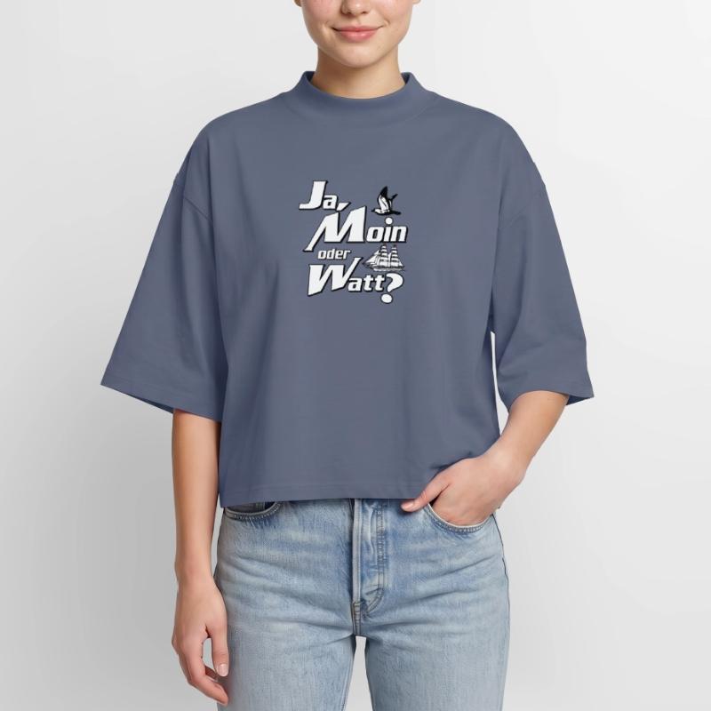 Ja Moin oder Watt? T-shirt femme coupe boxy recyclé manches mi-longues Stanley/Stella