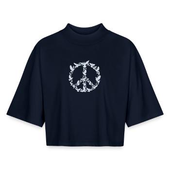 Friedenstauben Peace Symbol Kunst Design - Boxy Frauen Recyceltes 1/2 Sleeved T-Shirt by Stanley/Stella - Navy - Vorne - AI Model Female 172 light (172cm)