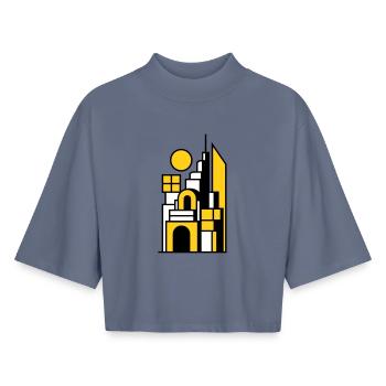 Abstract Cityscape in Yellow Black - Boxy Women's Recycled 1/2 Sleeved T-Shirt by Stanley/Stella - blue grey  - Front - AI Model Female 172 light (172cm)