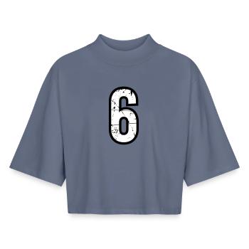 6 - Boxy Women's Recycled 1/2 Sleeved T-Shirt by Stanley/Stella - blue grey  - Front - AI Model Female 172 light (172cm)