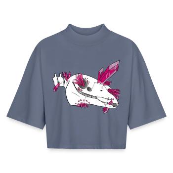 Crâne de Cristal - Cheval (par Leni Riosa) - T-shirt femme coupe boxy recyclé manches mi-longues Stanley/Stella - bleu gris - Devant - AI Model Female 172 light (172cm)