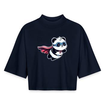Panda Bär Helden Bärchen Superhelden Teddy - Boxy Frauen Recyceltes 1/2 Sleeved T-Shirt by Stanley/Stella - Navy - Vorne - AI Model Female 172 light (172cm)