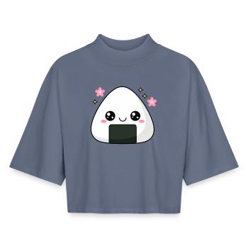 Kawaii Onigiri Rice Cute Food Lover - Boxy Women's Recycled 1/2 Sleeved T-Shirt by Stanley/Stella - blue grey  - Front - AI Model Female 172 light (172cm)