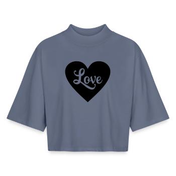 Cœur d’amour - T-shirt femme coupe boxy recyclé manches mi-longues Stanley/Stella - bleu gris - Devant - AI Model Female 172 light (172cm)