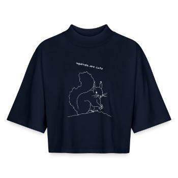 Lineart écureuil - T-shirt femme coupe boxy recyclé manches mi-longues Stanley/Stella - marine - Devant - AI Model Female 172 light (172cm)