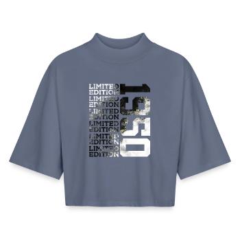76 YEARS LIMITED EDITION 1950 76TH BIRTHDAY - Boxy Women's Recycled 1/2 Sleeved T-Shirt by Stanley/Stella - blue grey  - Front - AI Model Female 172 light (172cm)