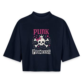 Punk Princess Skull Crown Heart - Boxy Women's Recycled 1/2 Sleeved T-Shirt by Stanley/Stella - navy - Front - AI Model Female 172 light (172cm)