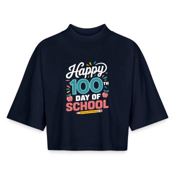 One Hundred Days of School Jubilation - Boxy Women's Recycled 1/2 Sleeved T-Shirt by Stanley/Stella - navy - Front - AI Model Female 172 light (172cm)