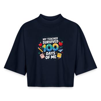 Mon professeur survit 100 jours - T-shirt femme coupe boxy recyclé manches mi-longues Stanley/Stella - marine - Devant - AI Model Female 172 light (172cm)