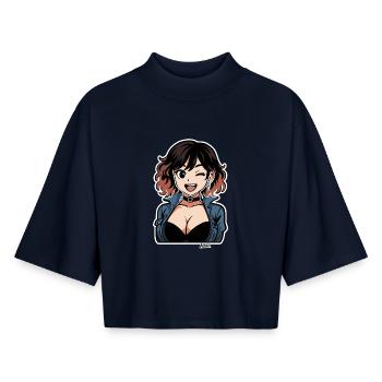 Edgy Anime Denim Diva - Boxy Frauen Recyceltes 1/2 Sleeved T-Shirt by Stanley/Stella - Navy - Vorne - AI Model Female 172 light (172cm)