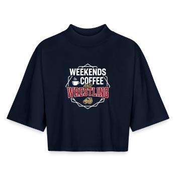 Weekends Coffee And Wrestling Design - Boxy Women's Recycled 1/2 Sleeved T-Shirt by Stanley/Stella - navy - Front - AI Model Female 172 light (172cm)