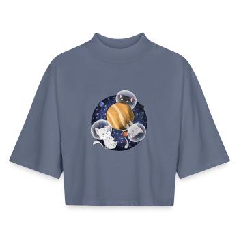Kawaii Space Cats Jupiter-Shirt - Boxy Frauen Recyceltes 1/2 Sleeved T-Shirt by Stanley/Stella - Blaugrau - Vorne - AI Model Female 172 light (172cm)