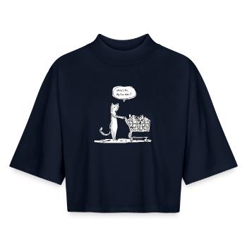 Where's the dog food again? – Shopping Cat - Boxy Women's Recycled 1/2 Sleeved T-Shirt by Stanley/Stella - navy - Front - AI Model Female 172 light (172cm)