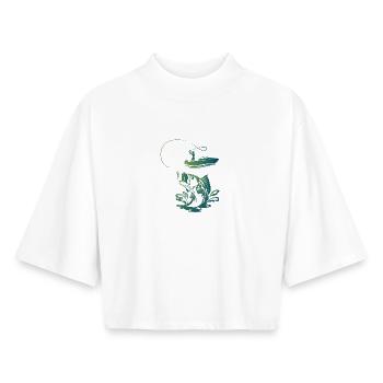Fishing / Fisherman / Boat / Fishing - Boxy Women's Recycled 1/2 Sleeved T-Shirt by Stanley/Stella - white - Front - AI Model Female 172 dark (172cm)