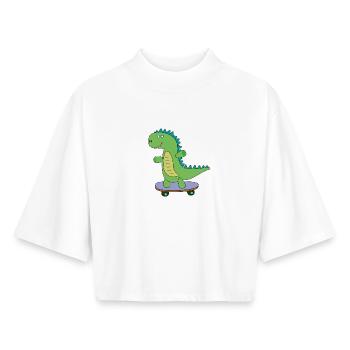 Süßer Dino Skateboard, Dinosaurier, Skaten Kinder - Boxy Frauen Recyceltes 1/2 Sleeved T-Shirt by Stanley/Stella - Weiß - Vorne - AI Model Female 172 dark (172cm)