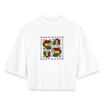 Abstract Colored Pattern on Black - Boxy Women's Recycled 1/2 Sleeved T-Shirt by Stanley/Stella - white - Front - AI Model Female 172 dark (172cm)