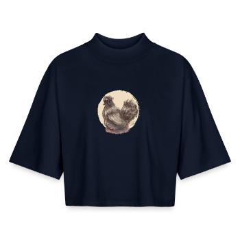 Poule en soie marron - T-shirt femme coupe boxy recyclé manches mi-longues Stanley/Stella - marine - Devant - AI Model Female 172 light (172cm)