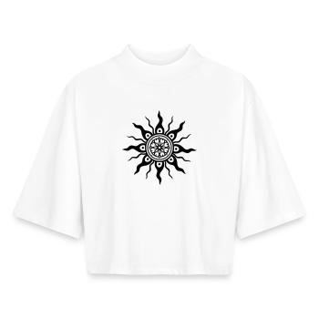 Sonne Sonnenrad Mittsommer - Boxy Frauen Recyceltes 1/2 Sleeved T-Shirt by Stanley/Stella - Weiß - Vorne - AI Model Female 172 dark (172cm)