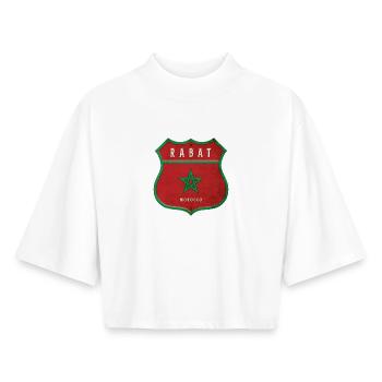 Rabat Marokko Wappen Flaggen Design - Boxy Frauen Recyceltes 1/2 Sleeved T-Shirt by Stanley/Stella - Weiß - Vorne - AI Model Female 172 dark (172cm)