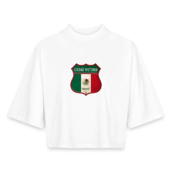 Écusson Ciudad Victoria Mexico - T-shirt femme coupe boxy recyclé manches mi-longues Stanley/Stella - blanc - Devant - AI Model Female 172 dark (172cm)