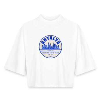 Emblème de la Skyline d’Antalya - Flair de la ville côtière - T-shirt femme coupe boxy recyclé manches mi-longues Stanley/Stella - blanc - Devant - AI Model Female 172 dark (172cm)