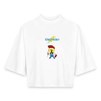 Electricien - T-shirt femme coupe boxy recyclé manches mi-longues Stanley/Stella - blanc - Devant - AI Model Female 172 dark (172cm)