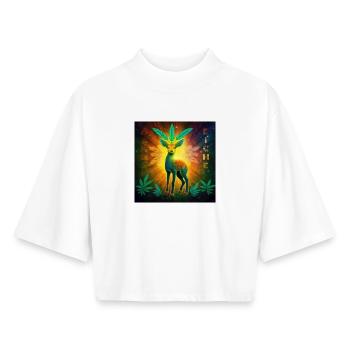 Cosmic deer with cannabis leaves - Boxy Women's Recycled 1/2 Sleeved T-Shirt by Stanley/Stella - white - Front - AI Model Female 172 dark (172cm)
