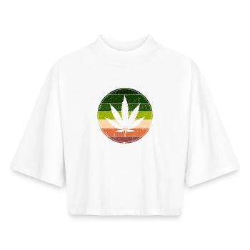 Retro Rainbow Cannabis Runde - Boxy Frauen Recyceltes 1/2 Sleeved T-Shirt by Stanley/Stella - Weiß - Vorne - AI Model Female 172 dark (172cm)