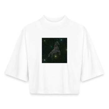 reiter kleidung, Pferdemotiv nachtmuster - Boxy Frauen Recyceltes 1/2 Sleeved T-Shirt by Stanley/Stella - Weiß - Vorne - AI Model Female 172 dark (172cm)