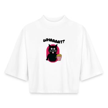 Popcorn Kino Theater Streaming Katze Movie Night - Boxy Frauen Recyceltes 1/2 Sleeved T-Shirt by Stanley/Stella - Weiß - Vorne - AI Model Female 172 dark (172cm)