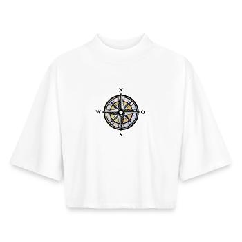 Kompass | Dein Wegweiser | Geschenkidee - Boxy Frauen Recyceltes 1/2 Sleeved T-Shirt by Stanley/Stella - Weiß - Vorne - AI Model Female 172 dark (172cm)