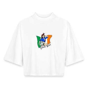 Design de drapeau irlandais pour fille - T-shirt femme coupe boxy recyclé manches mi-longues Stanley/Stella - blanc - Devant - AI Model Female 172 dark (172cm)