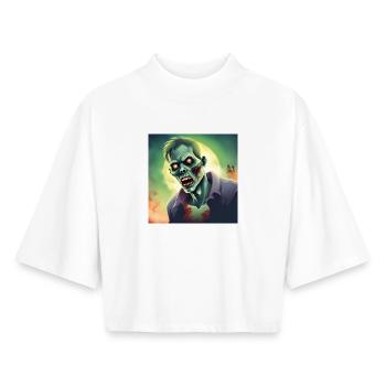 Zombie Halloween Edition 2023! Flux d’impression. - T-shirt femme coupe boxy recyclé manches mi-longues Stanley/Stella - blanc - Devant - AI Model Female 172 dark (172cm)