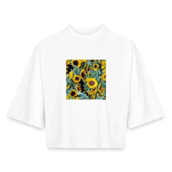 Sunflower field in yellow tone - Boxy Women's Recycled 1/2 Sleeved T-Shirt by Stanley/Stella - white - Front - AI Model Female 172 dark (172cm)
