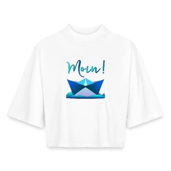 BATEAU EN PAPIER - MOIN BIENVENUE ALLEMAGNE DU NORD - T-shirt femme coupe boxy recyclé manches mi-longues Stanley/Stella - blanc - Devant - AI Model Female 172 dark (172cm)