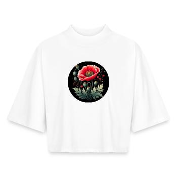Floral Motif Poppy Black Background - Boxy Women's Recycled 1/2 Sleeved T-Shirt by Stanley/Stella - white - Front - AI Model Female 172 dark (172cm)
