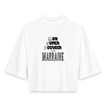 Mon Super Pouvoir Etre Marraine - T-shirt femme coupe boxy recyclé manches mi-longues Stanley/Stella - blanc - Devant - AI Model Female 172 dark (172cm)