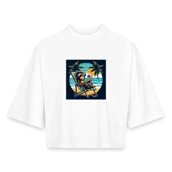Singe de plage - T-shirt femme coupe boxy recyclé manches mi-longues Stanley/Stella - blanc - Devant - AI Model Female 172 dark (172cm)