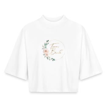 L’équipe de la mariée ! Fleurs, Cercle, Personnalisable - T-shirt femme coupe boxy recyclé manches mi-longues Stanley/Stella - blanc - Devant - AI Model Female 172 dark (172cm)