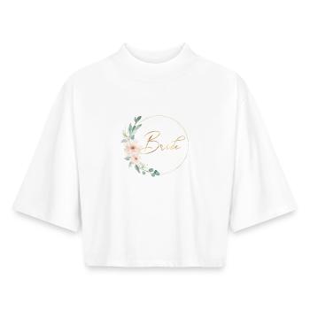 L’équipe de la mariée ! Fleurs, Cercle, Personnalisable - T-shirt femme coupe boxy recyclé manches mi-longues Stanley/Stella - blanc - Devant - AI Model Female 172 dark (172cm)