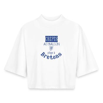 Crêpes au balcon piège à bretons - Bretagne BZH - T-shirt femme coupe boxy recyclé manches mi-longues Stanley/Stella - blanc - Devant - AI Model Female 172 dark (172cm)